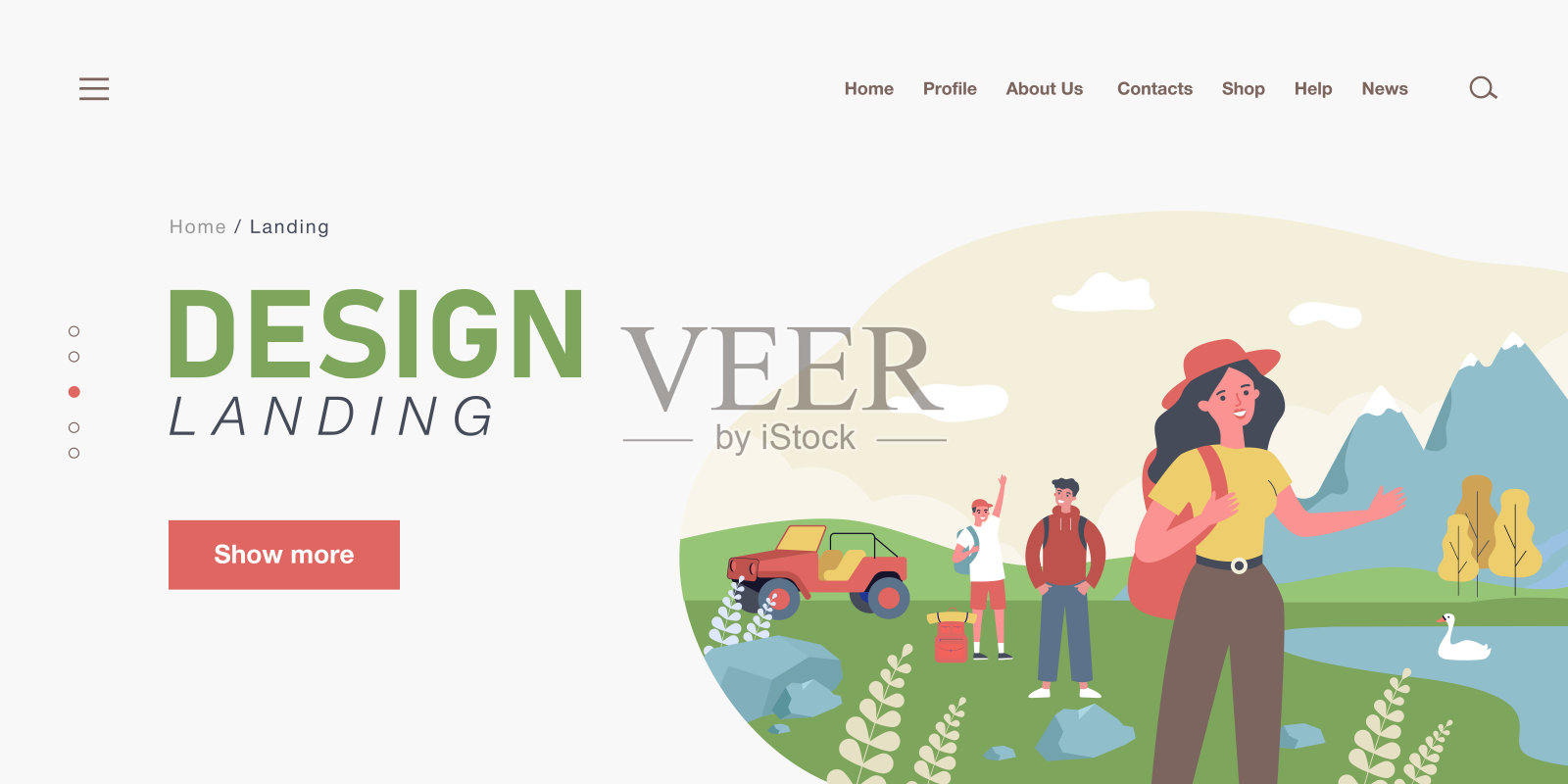 一群朋友在山上徒步旅行插画图片素材