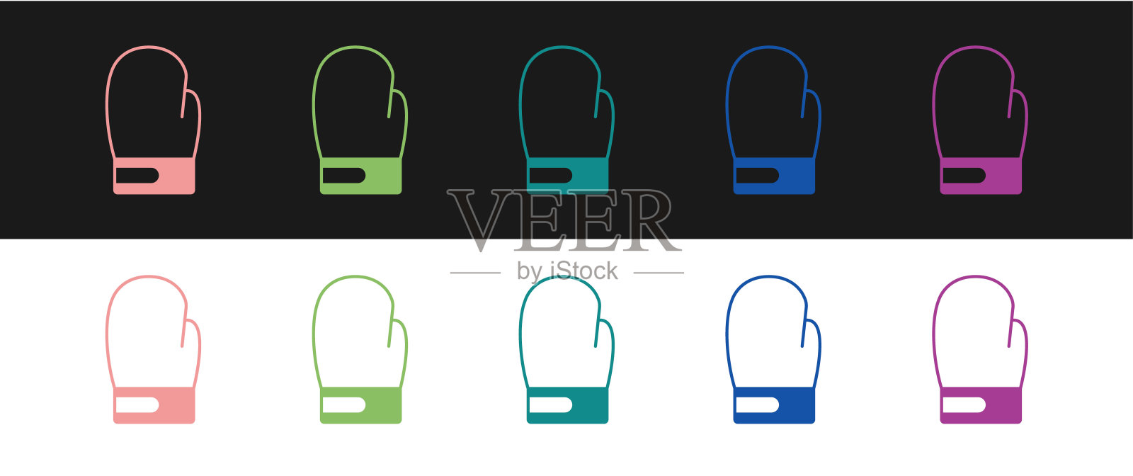 将拳击手套图标隔离在黑白背景上。向量图标素材