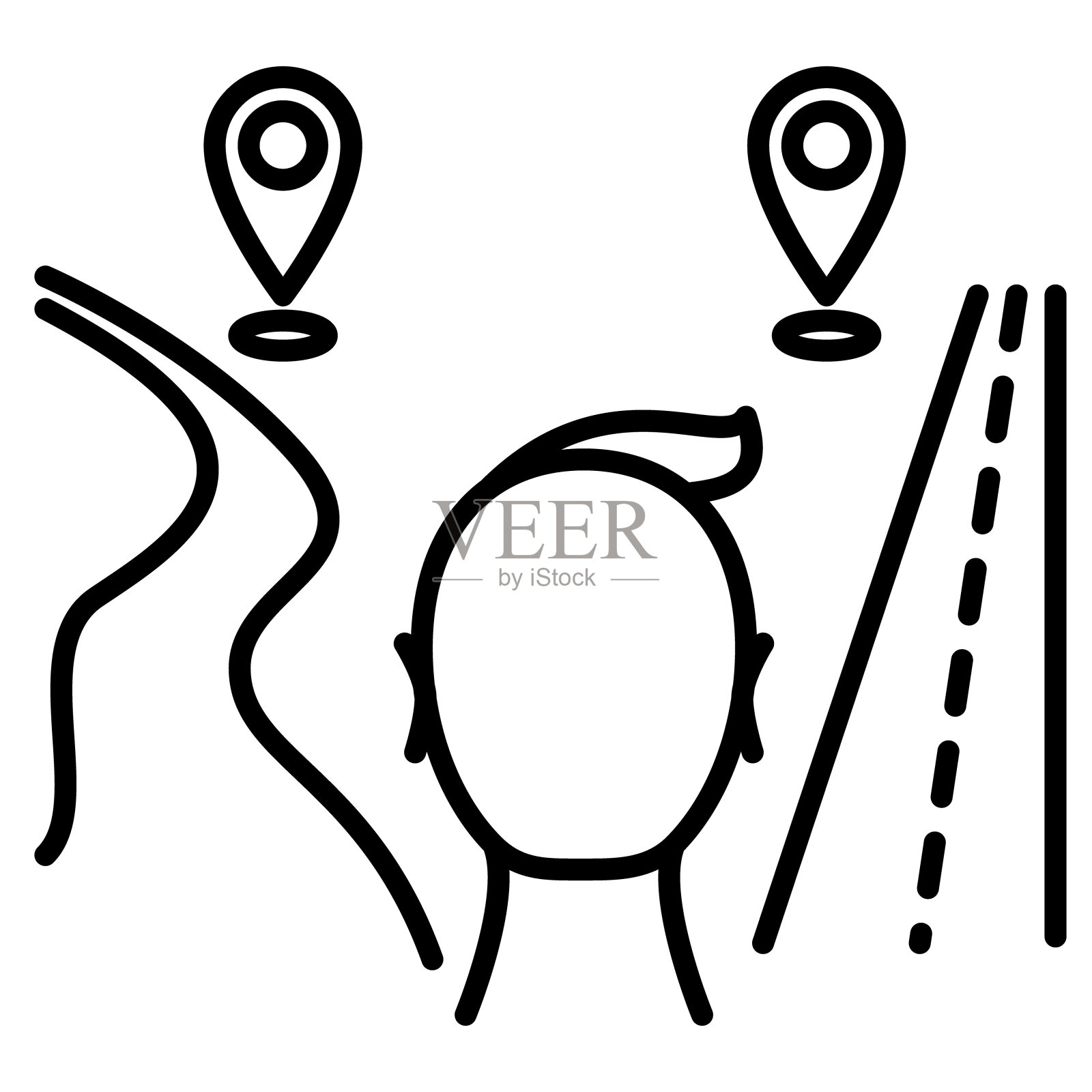 一个人选择一种旅行方式——乡村道路或高速公路。一个男人的头，路上的标记。矢量图标，轮廓，孤立。图标素材