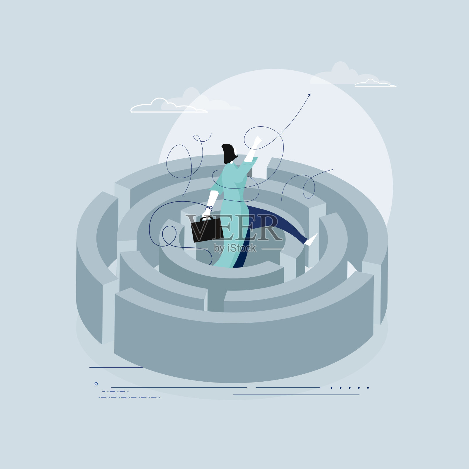 商务女人试图打破陷阱的概念插画图片素材