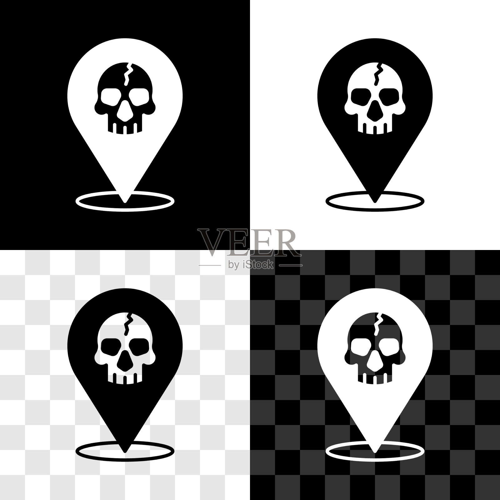 设置位置海盗图标孤立在黑色和图标素材