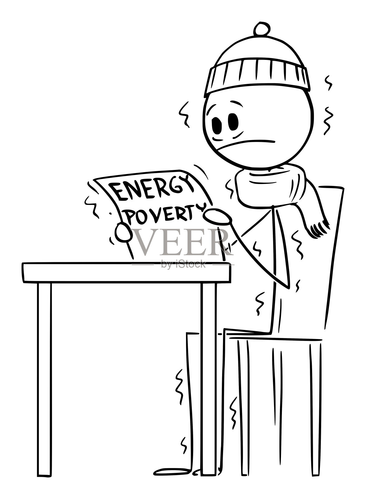 能源贫困和寒冷或寒冷的天气，矢量卡通棍图插图设计元素图片