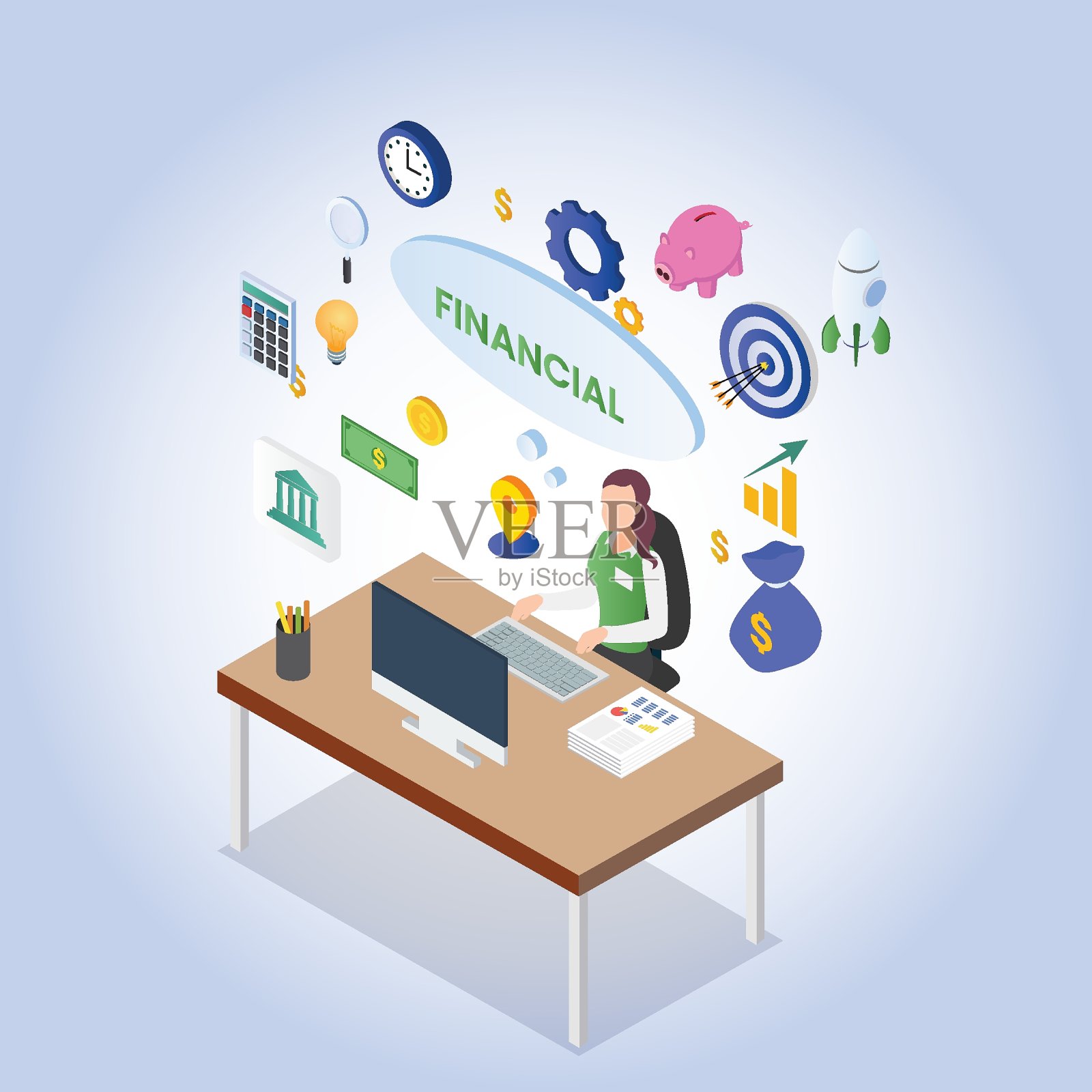 财务经理三维等距工作插画图片素材