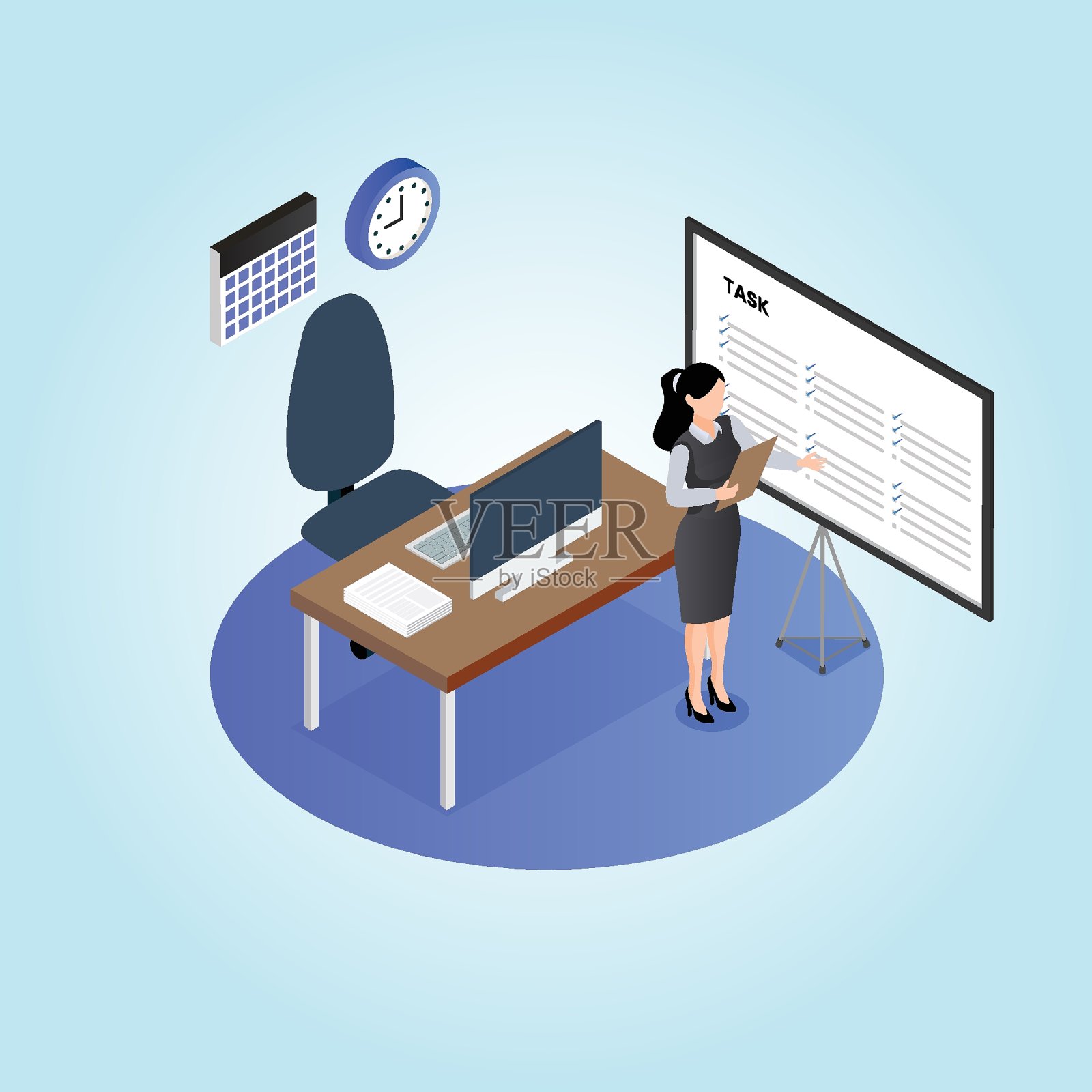 业务经理与公司任务清单三维等距插画图片素材