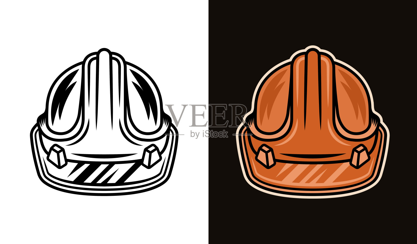 工人安全帽两种风格黑色的白色和彩色的深色背景矢量插图插画图片素材