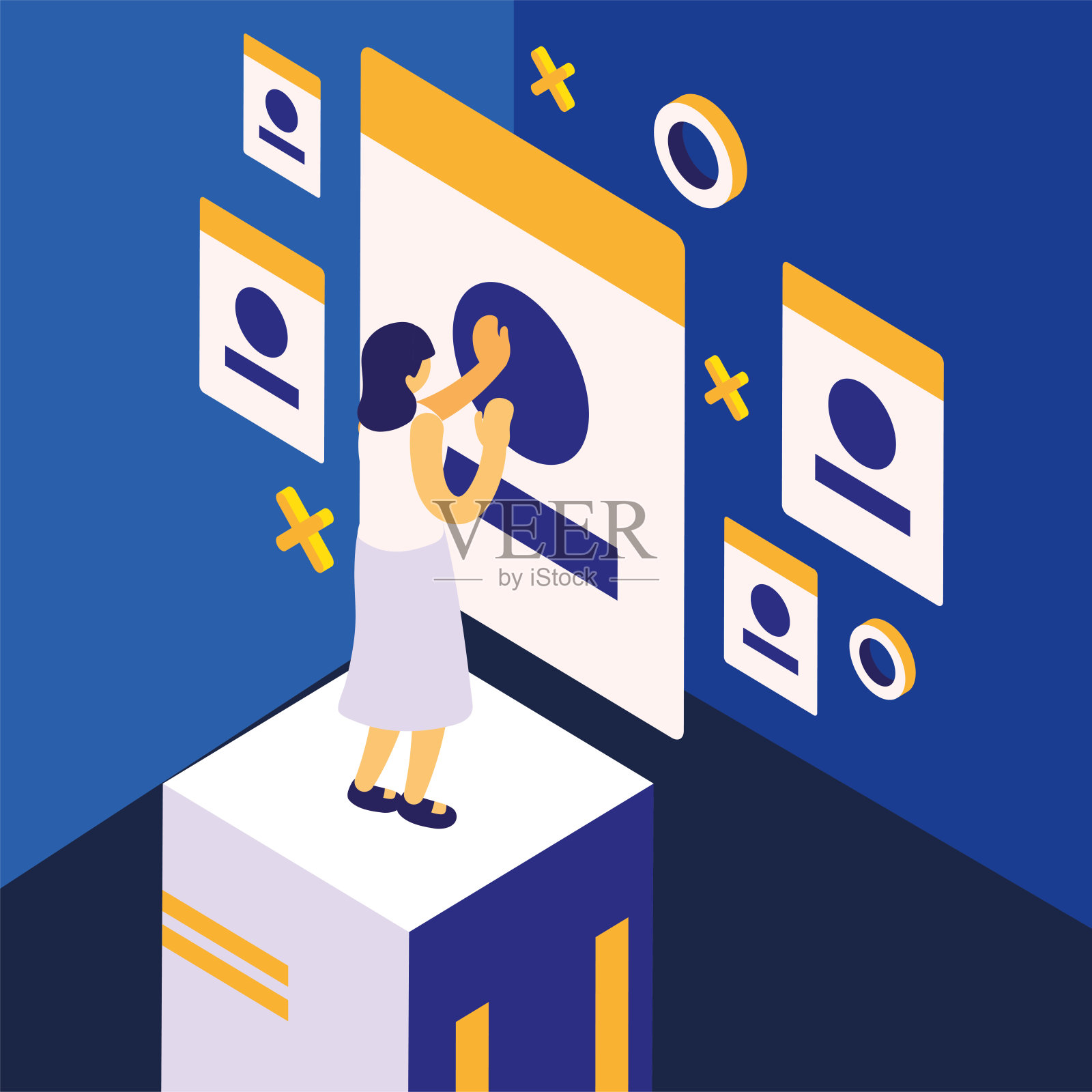 女人利用网络插画图片素材