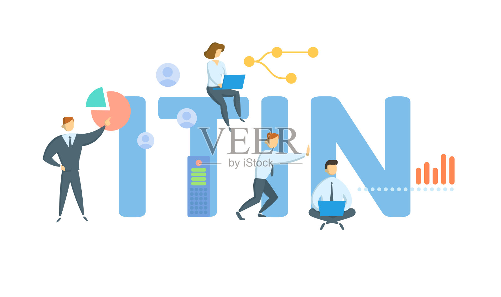 个人纳税人识别号码。概念与关键字，人和图标。平面向量插图。孤立在白色的。插画图片素材