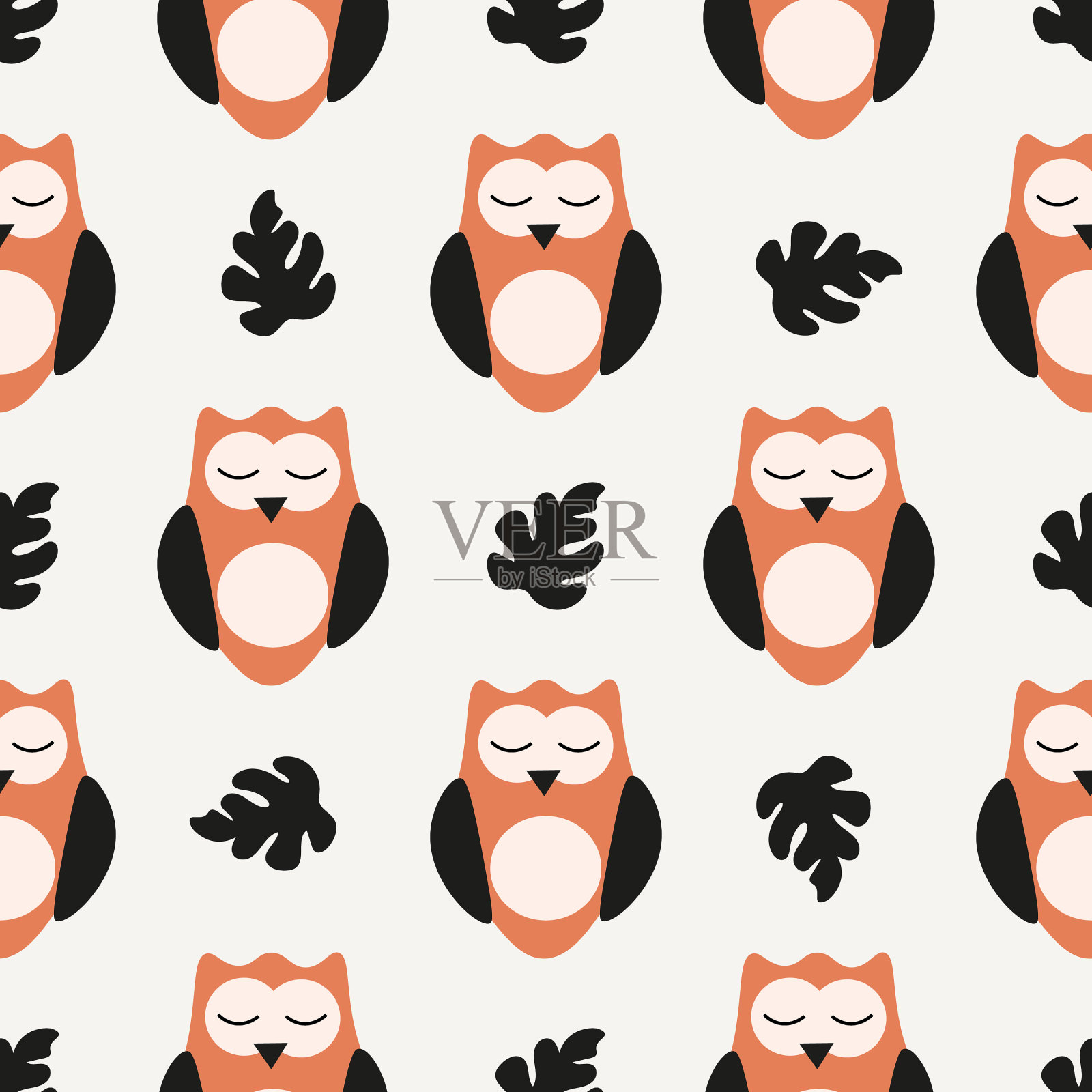 可爱的无缝图案与柔和的颜色猫头鹰插画图片素材