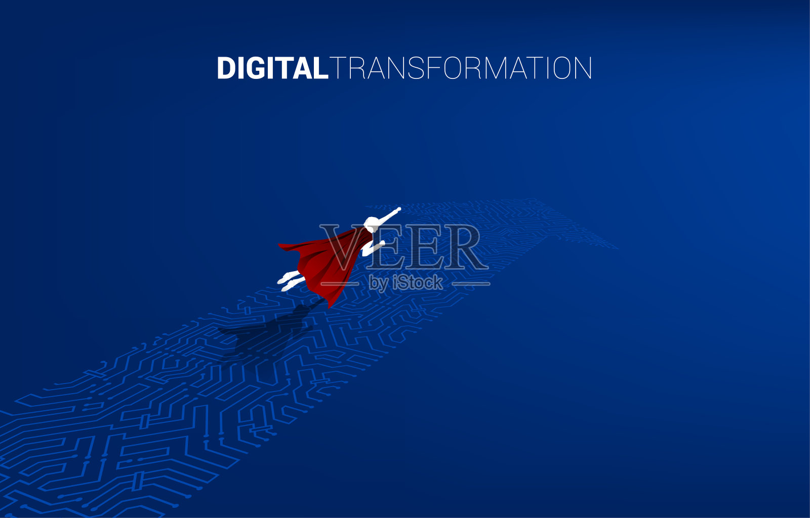 箭头上飞点的剪影连接电路板风格。插画图片素材