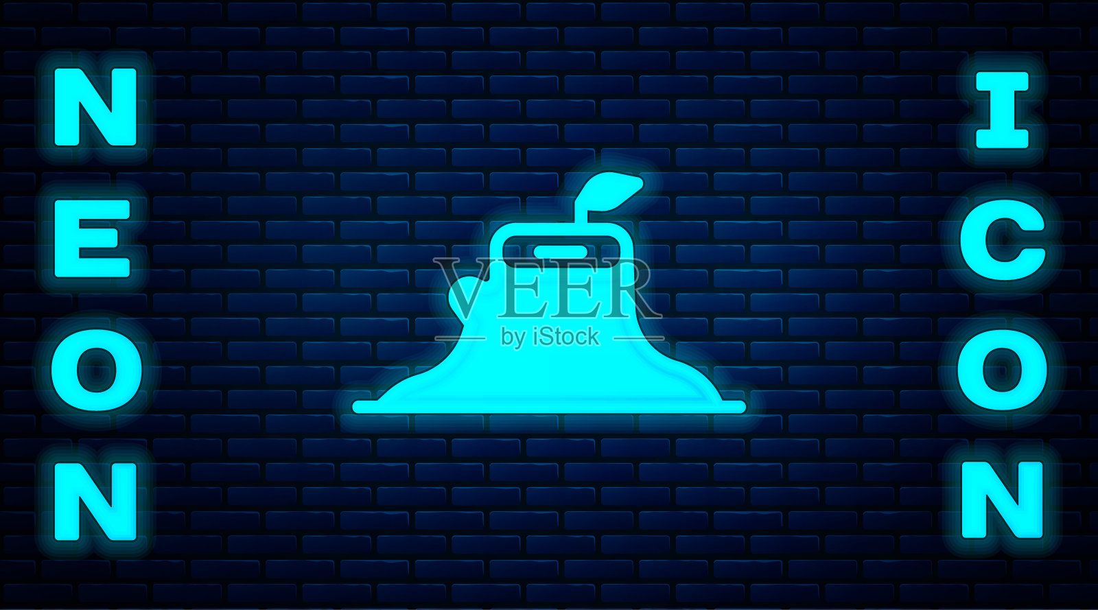 发光的霓虹灯树桩图标孤立在砖墙背景。向量插画图片素材