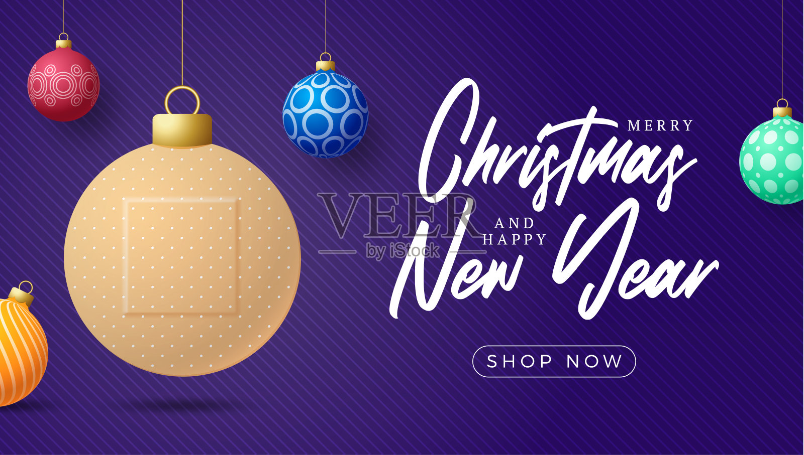 健康圣诞，新年快乐冠状病毒球旗。创意概念圣诞节事件和节日期间的流行病与交叉医学石膏矢量插图。Covid-19预防设计模板素材