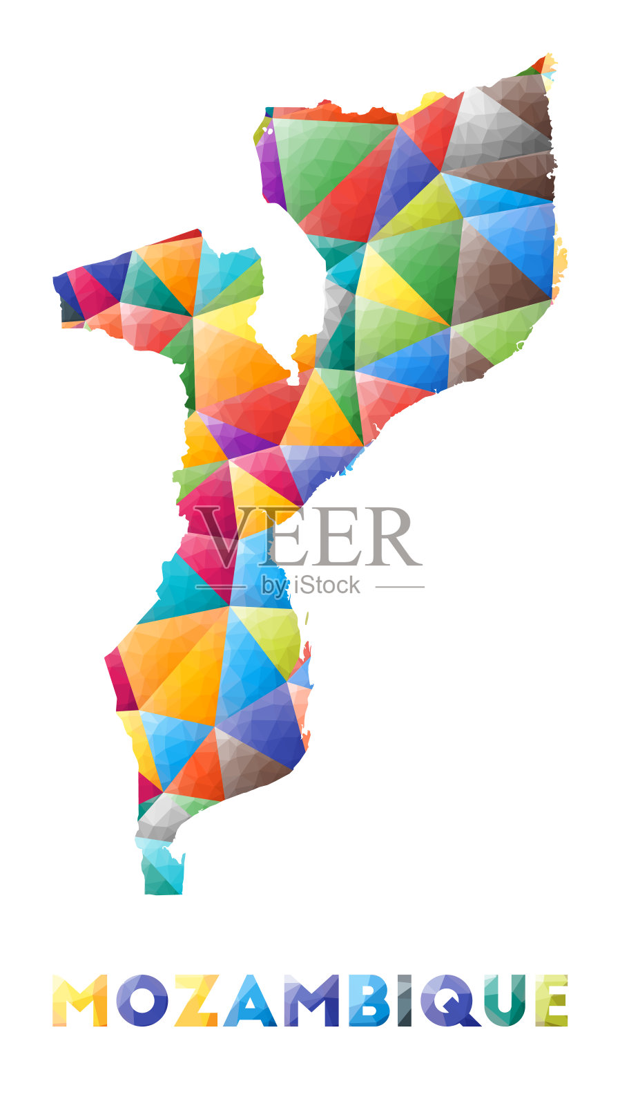 莫桑比克-彩色的低聚国家形状。插画图片素材