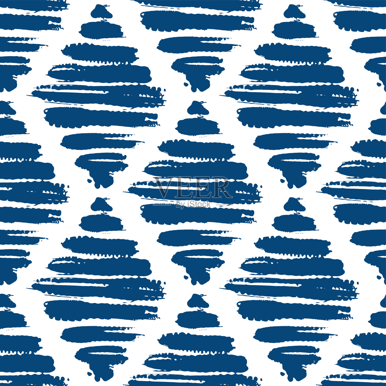 蓝色墨水条纹菱形孤立在白色背景。无缝单色无缝图案。矢量平面图形手绘插图。纹理。插画图片素材