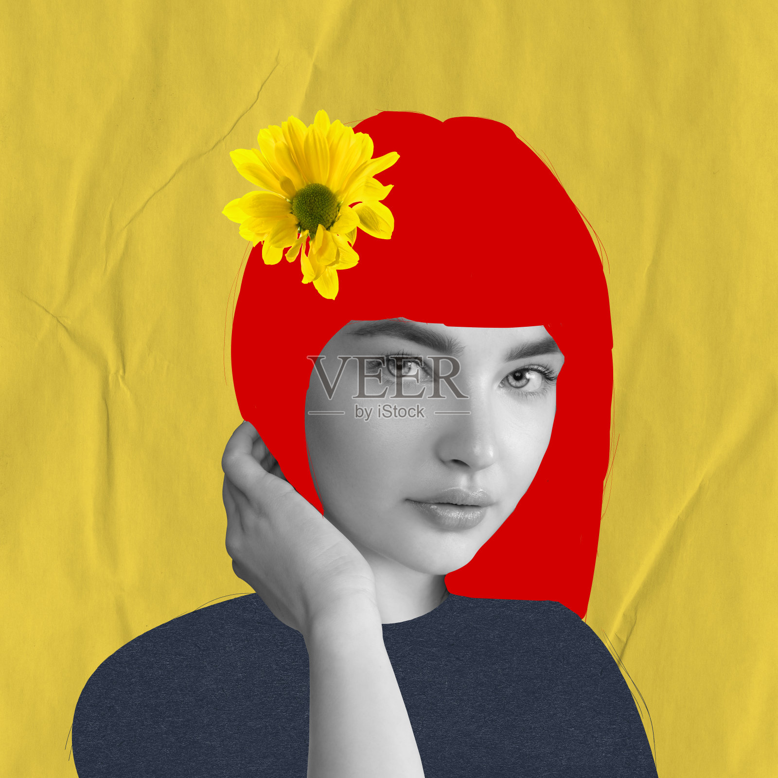 当代色彩丰富、概念鲜明的艺术拼贴。现代设计。理念、灵感、时尚和人类情感概念照片摄影图片