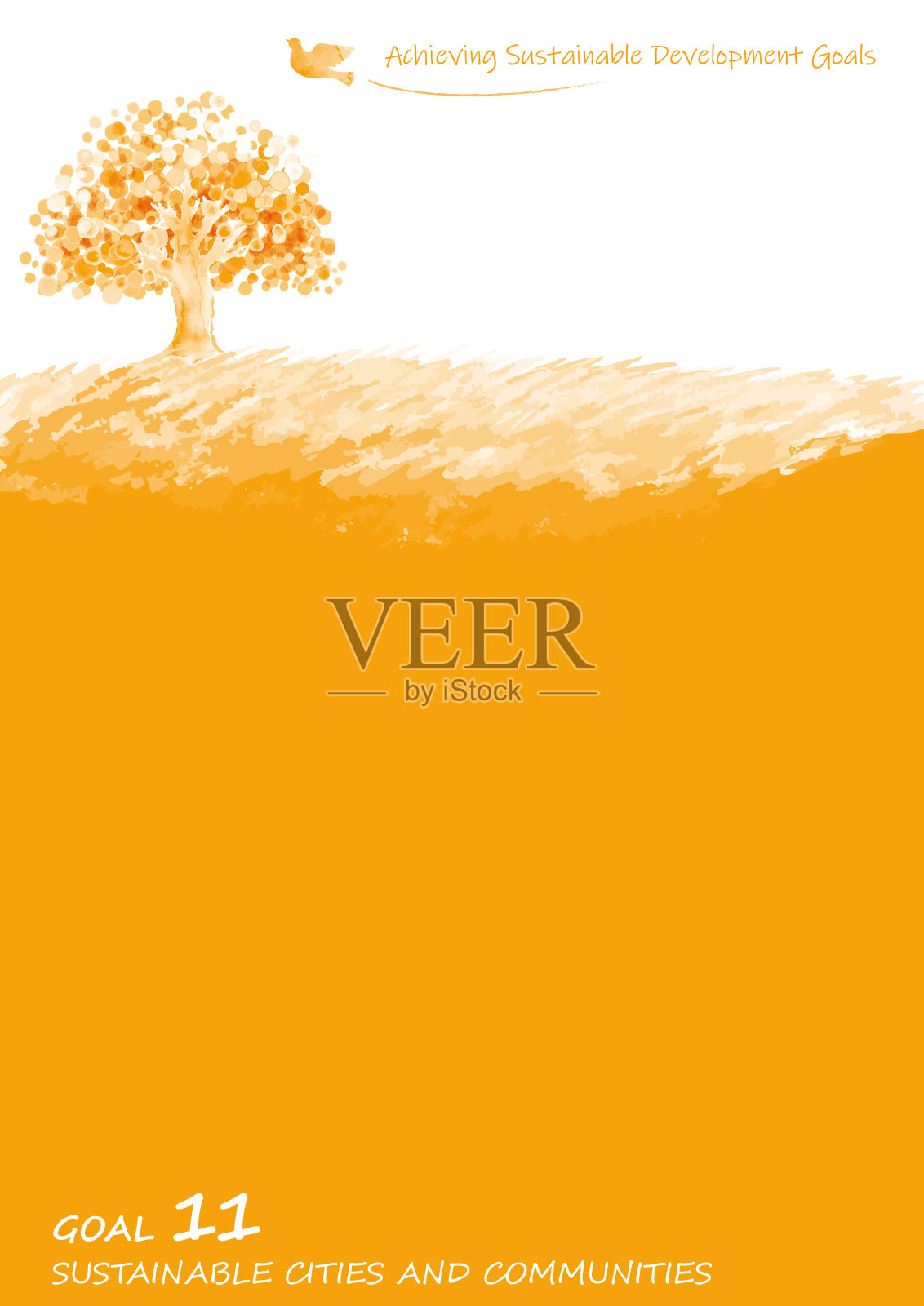 可持续发展图像水彩树和草甸框架插画图片素材