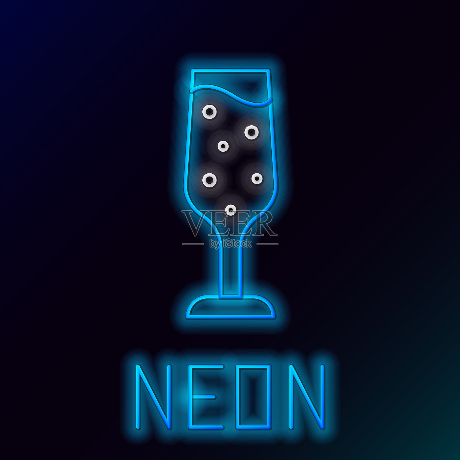 发光的霓虹灯线玻璃的香槟图标孤立插画图片素材