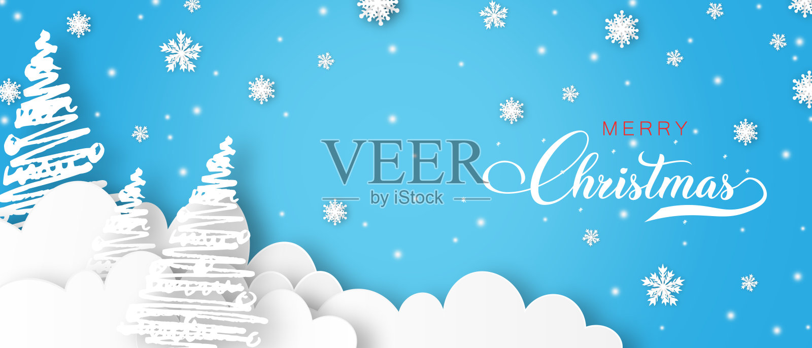 冬季圣诞纸风格在蓝色背景插画图片素材