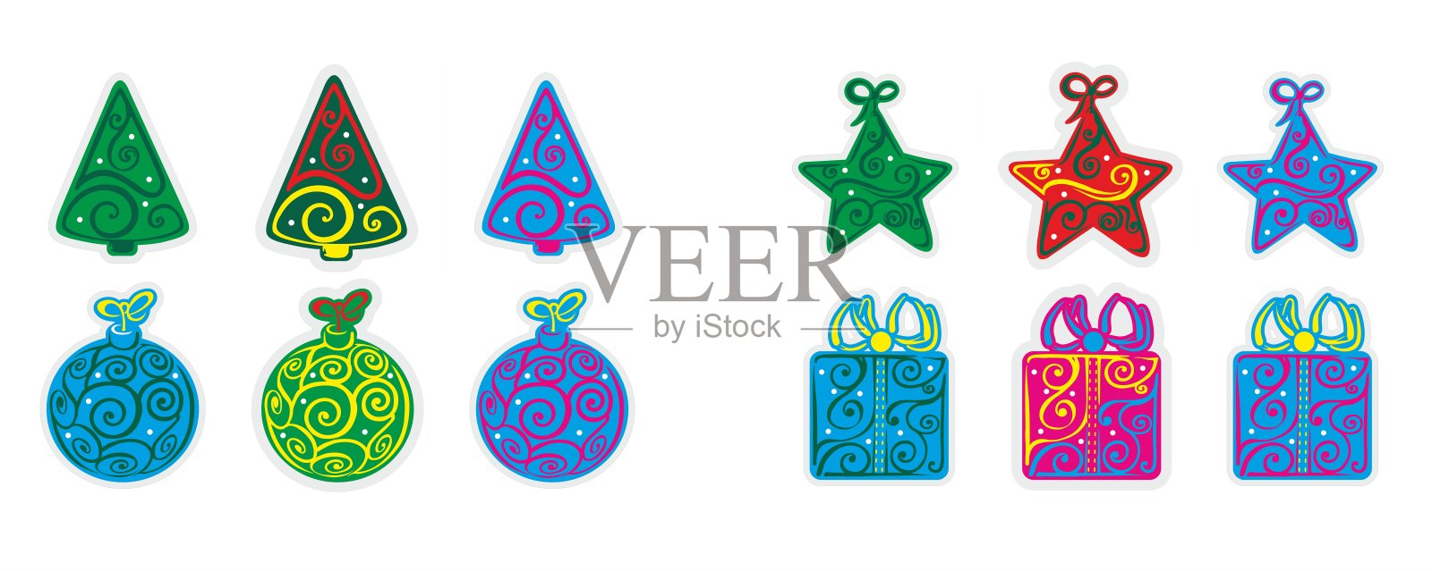 一套圣诞装饰符号插画图片素材