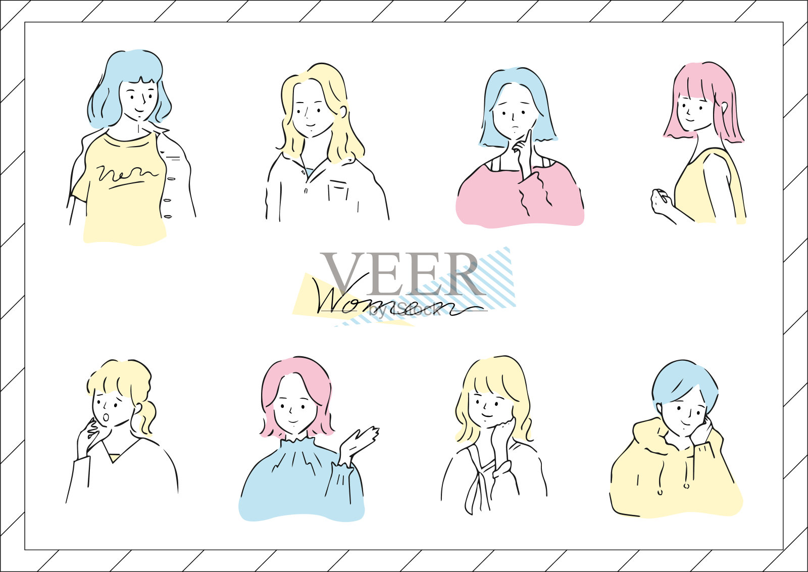 时尚女性脸部的固定插图设计元素图片