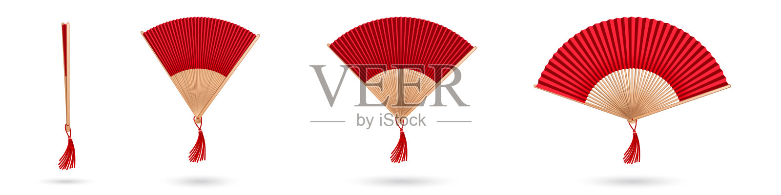 红色中国手扇，木制手借给配件设计元素图片