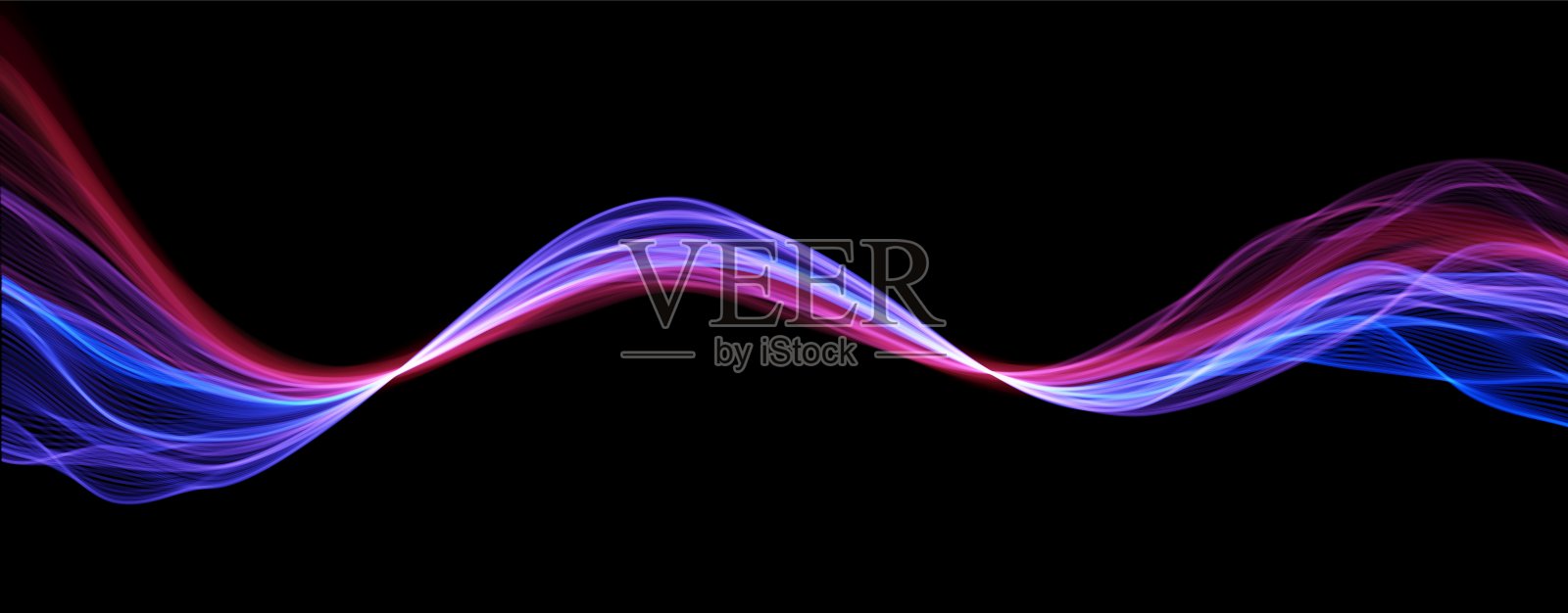 蓝色和红色抽象波。神奇的线设计。流动曲线运动元件。氖梯度波状照明。插画图片素材