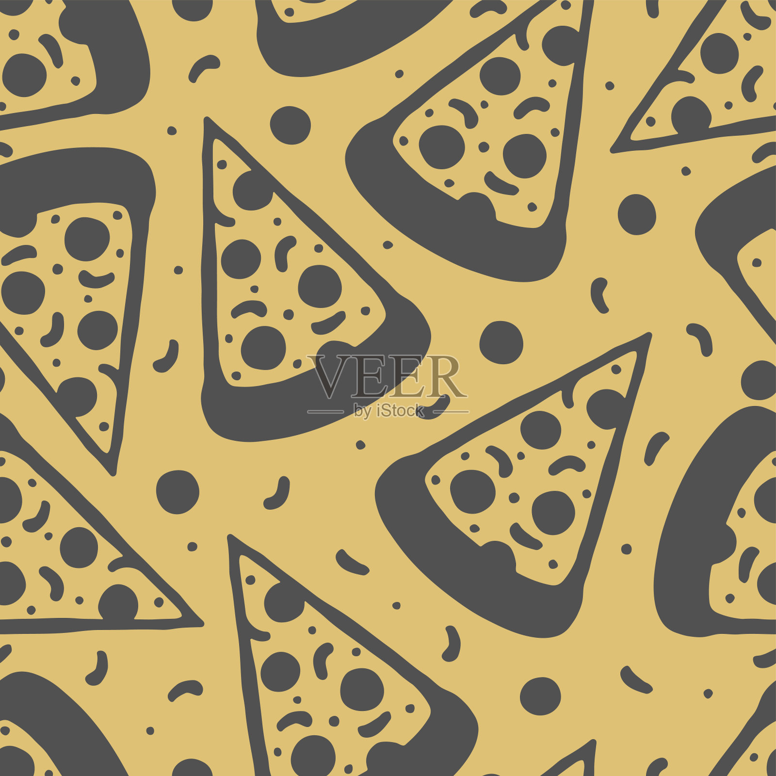 披萨片独立在奶油背景上。可爱的无缝模式。矢量平面图形手绘插图。纹理。插画图片素材