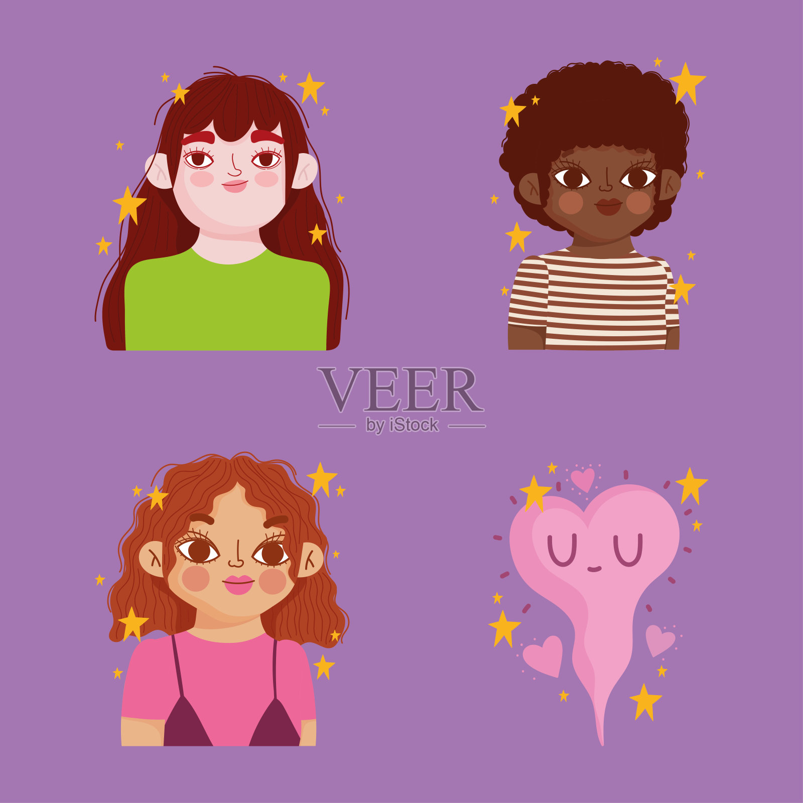 偶像、女人和心插画图片素材