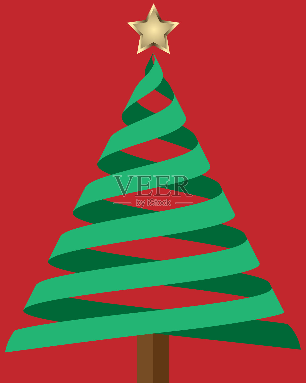 带着金色星星的丝带圣诞树插画图片素材