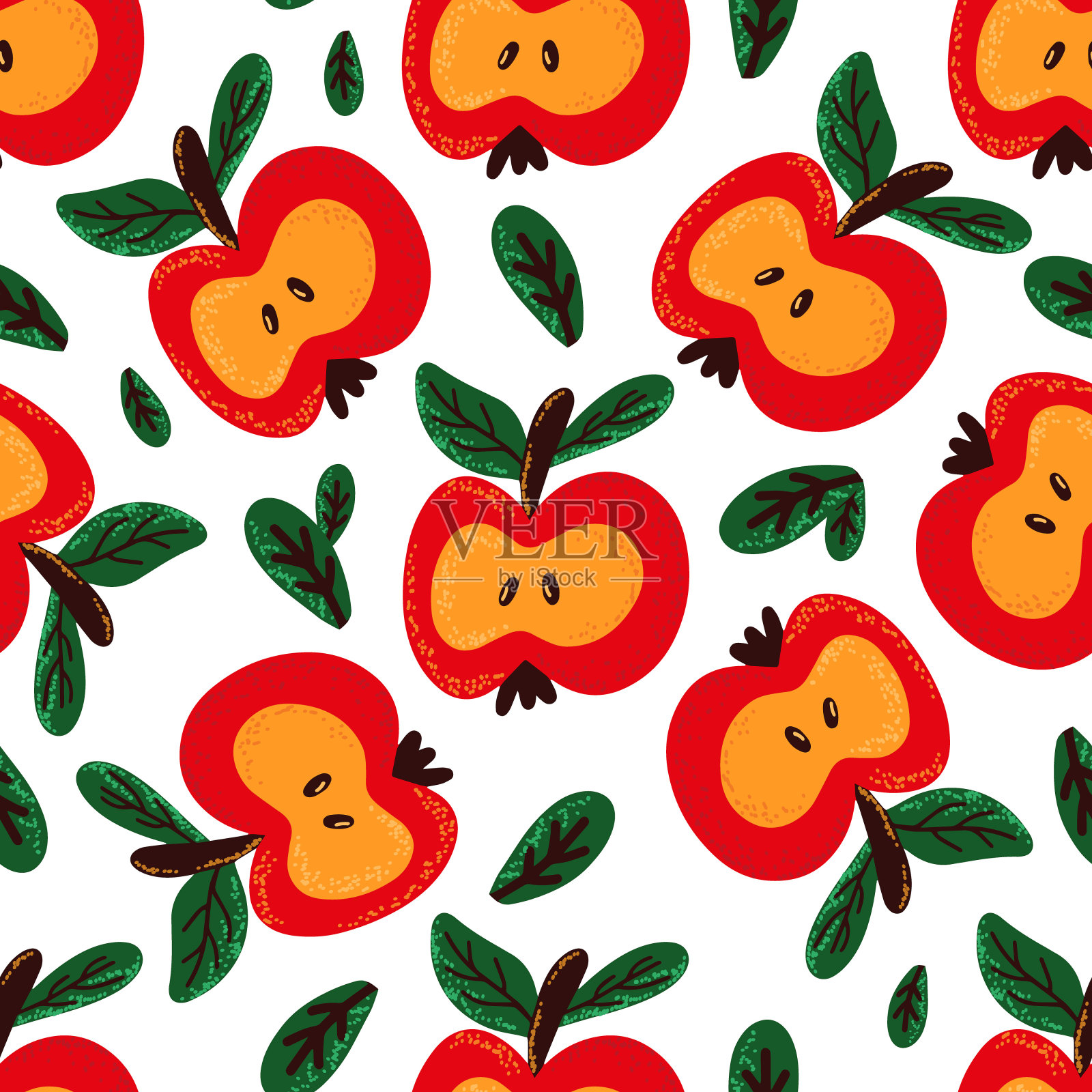 无缝模式与切红苹果在蓝色背景插画图片素材