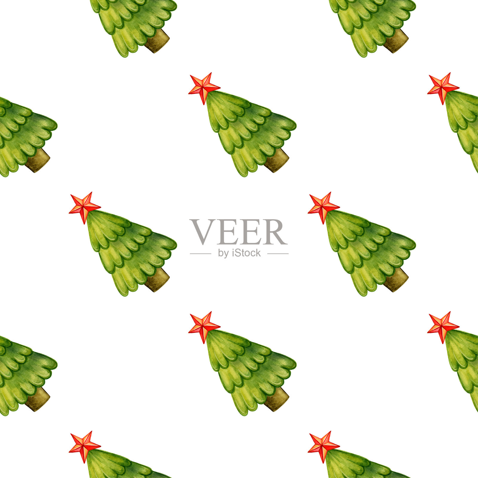 无缝模式的圣诞树与星星插画图片素材