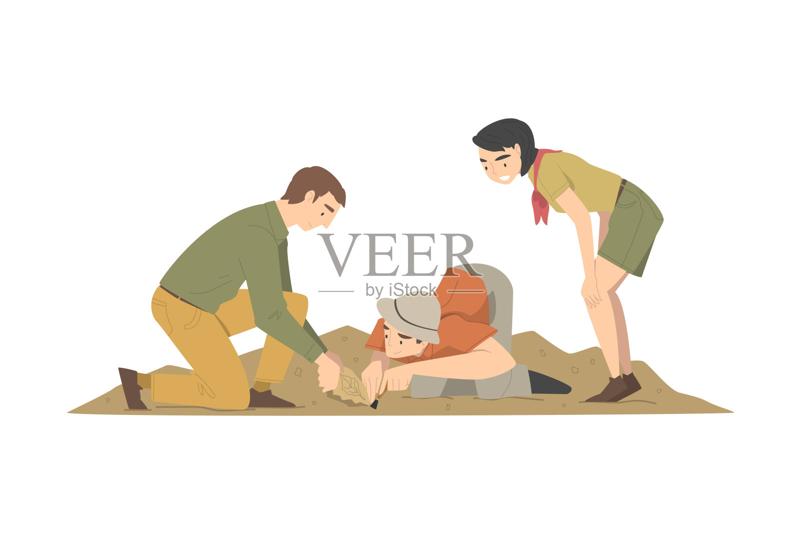 男人和女人考古学家工作在发掘中寻找考古遗迹矢量插图插画图片素材