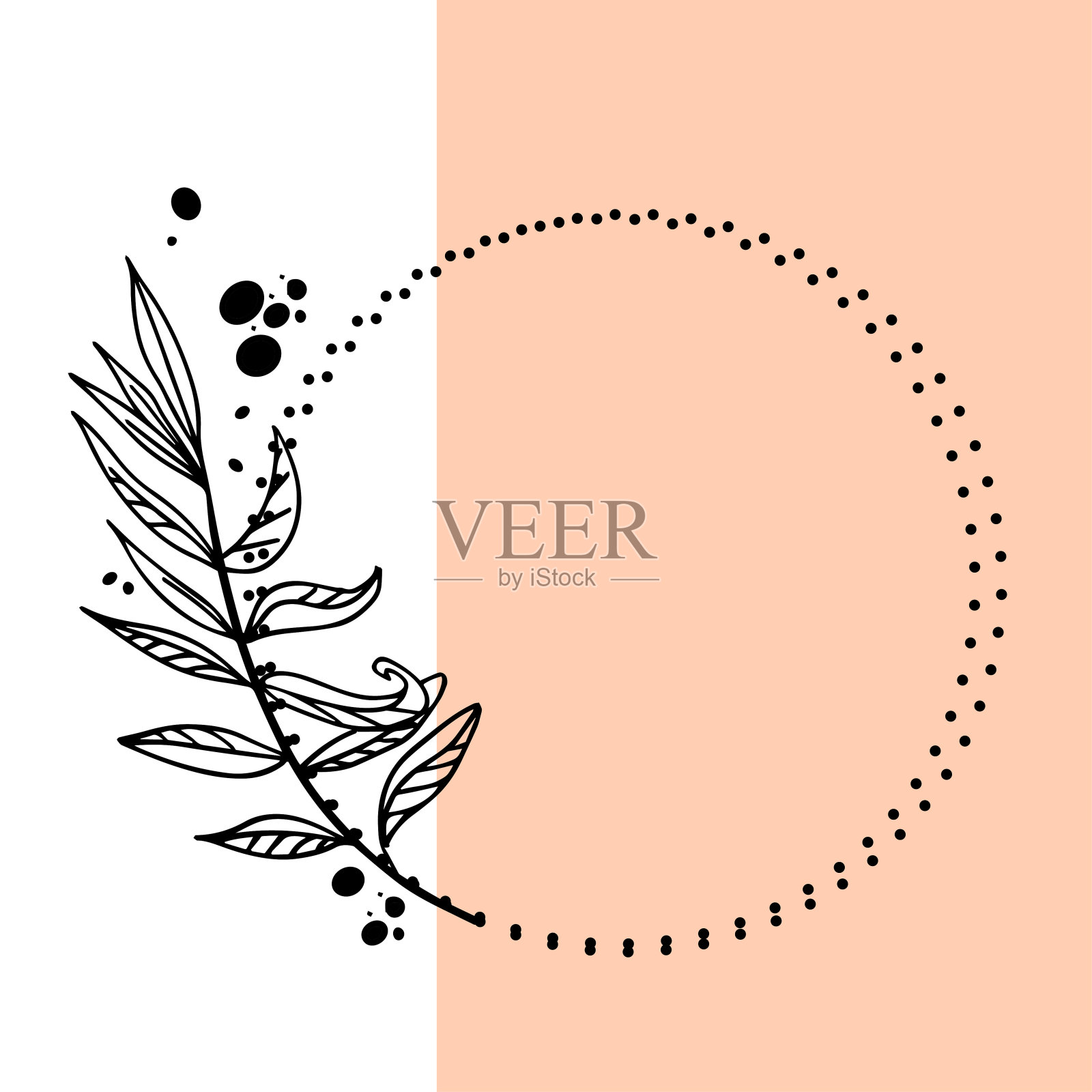 花圈框架，花冠枝轮廓风格在双色流行背景。矢量插图设计旗帜，邀请，祝贺，广告。插画图片素材