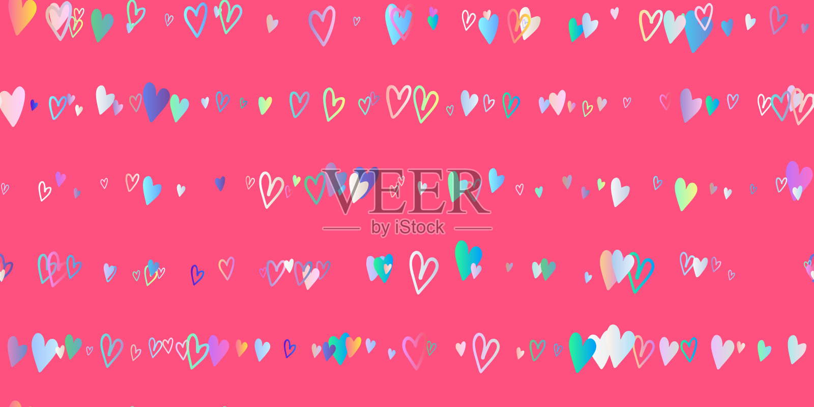 无缝图案与彩色梯度心插画图片素材