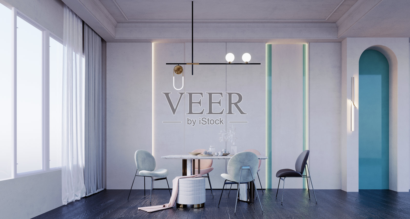 餐厅墙壁装饰。照片摄影图片