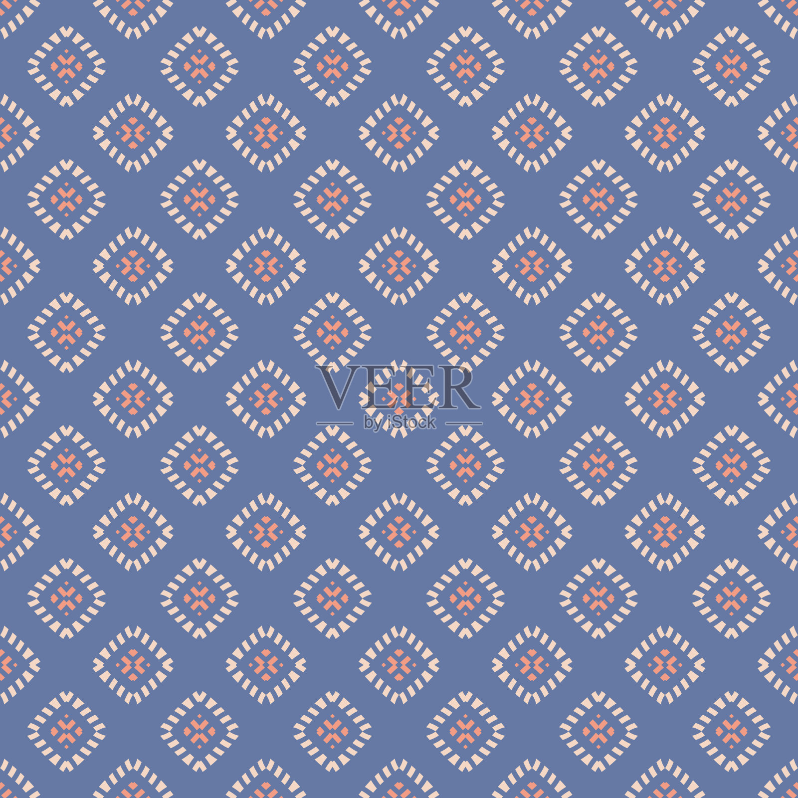 矢量观赏无缝图案。抽象几何纹理与花朵形状插画图片素材