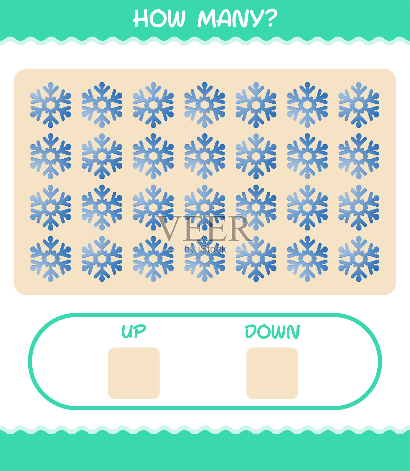 多少卡通雪花。计算游戏。学龄前儿童和幼儿的教育游戏插画图片素材