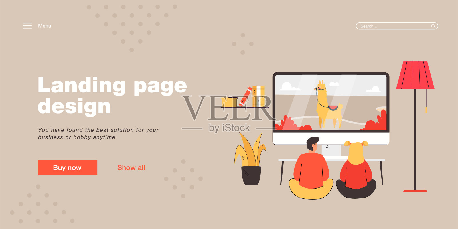 孩子们观看卡通平面矢量插图的后视图插画图片素材