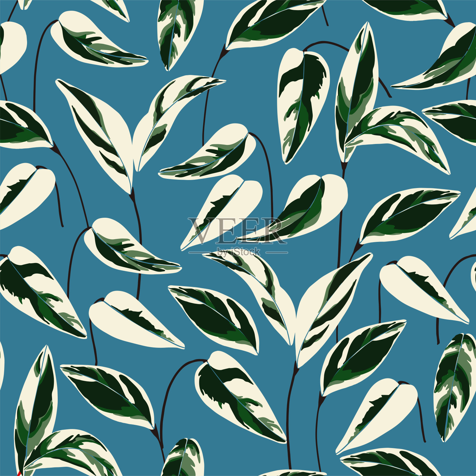 向量热带叶植物插图图案无缝重复模式时尚织物家居装饰印花纺织数码艺术品插画图片素材