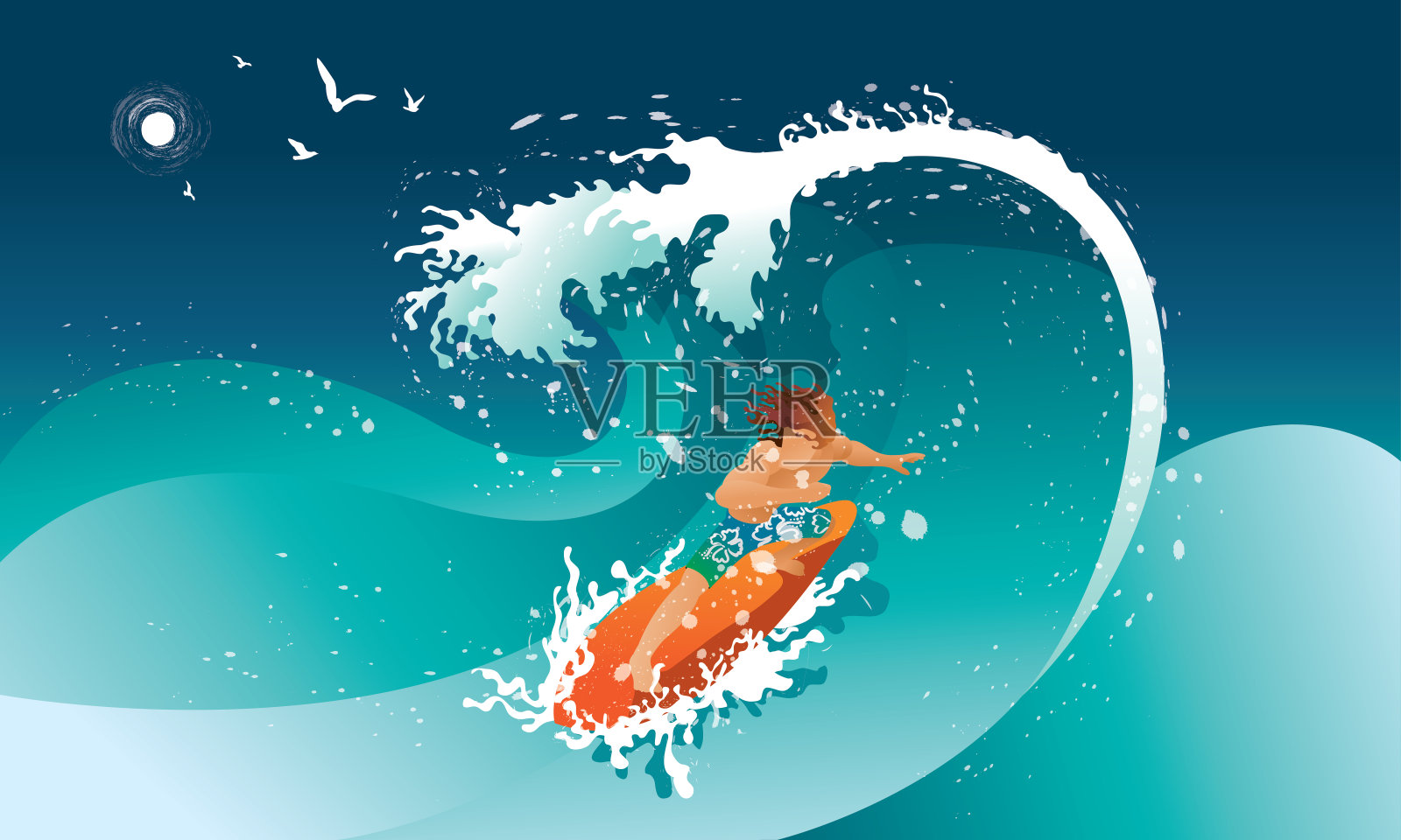 喜欢在海上冲浪的人。插画图片素材