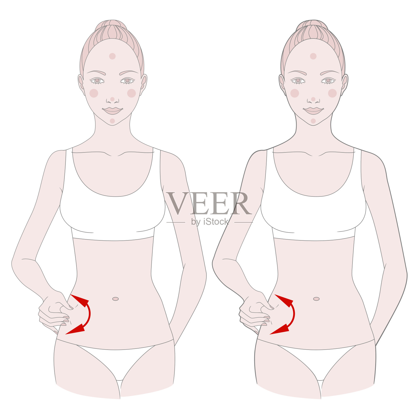 一个女孩的半身像。自我按摩腹部脂肪沉积。矢量插图。插画图片素材