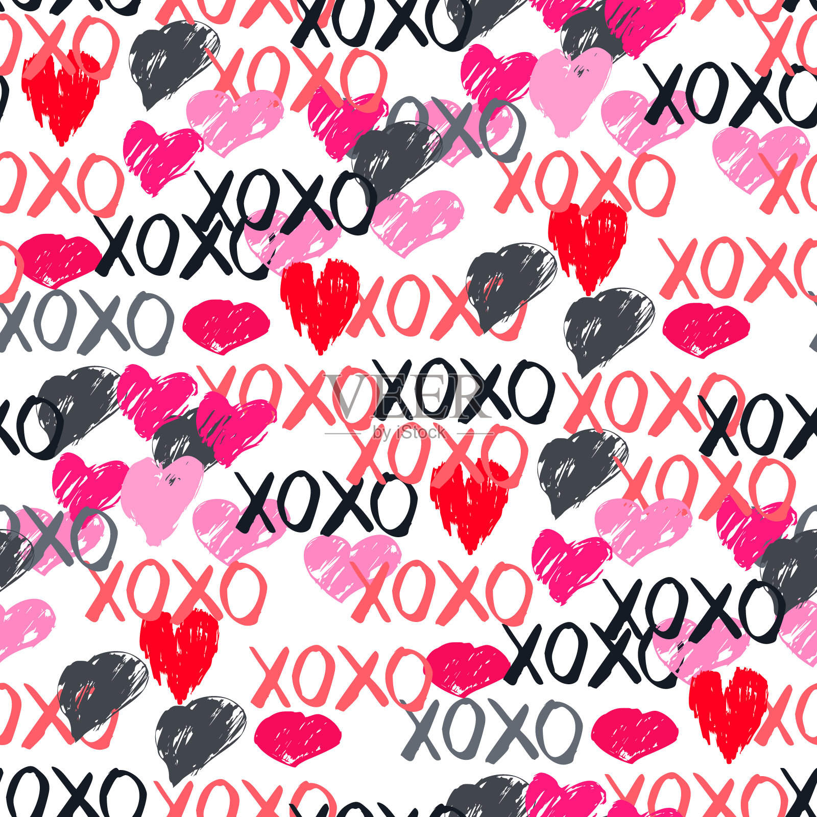 XOXO刷字标志无缝图案插画图片素材