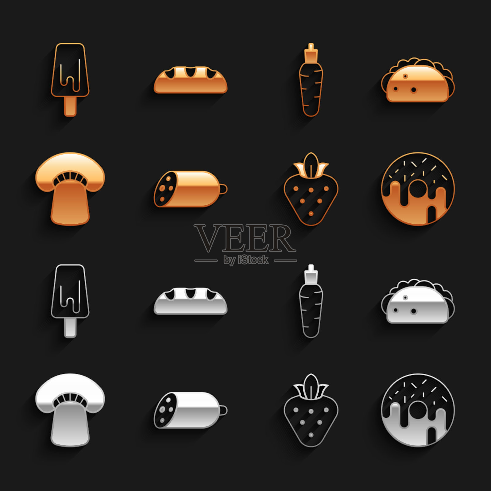 把腊肠玉米卷和玉米饼甜甜圈放在一起图标素材