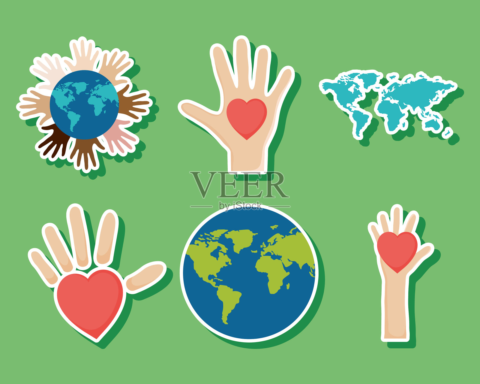 行星和手与心插画图片素材