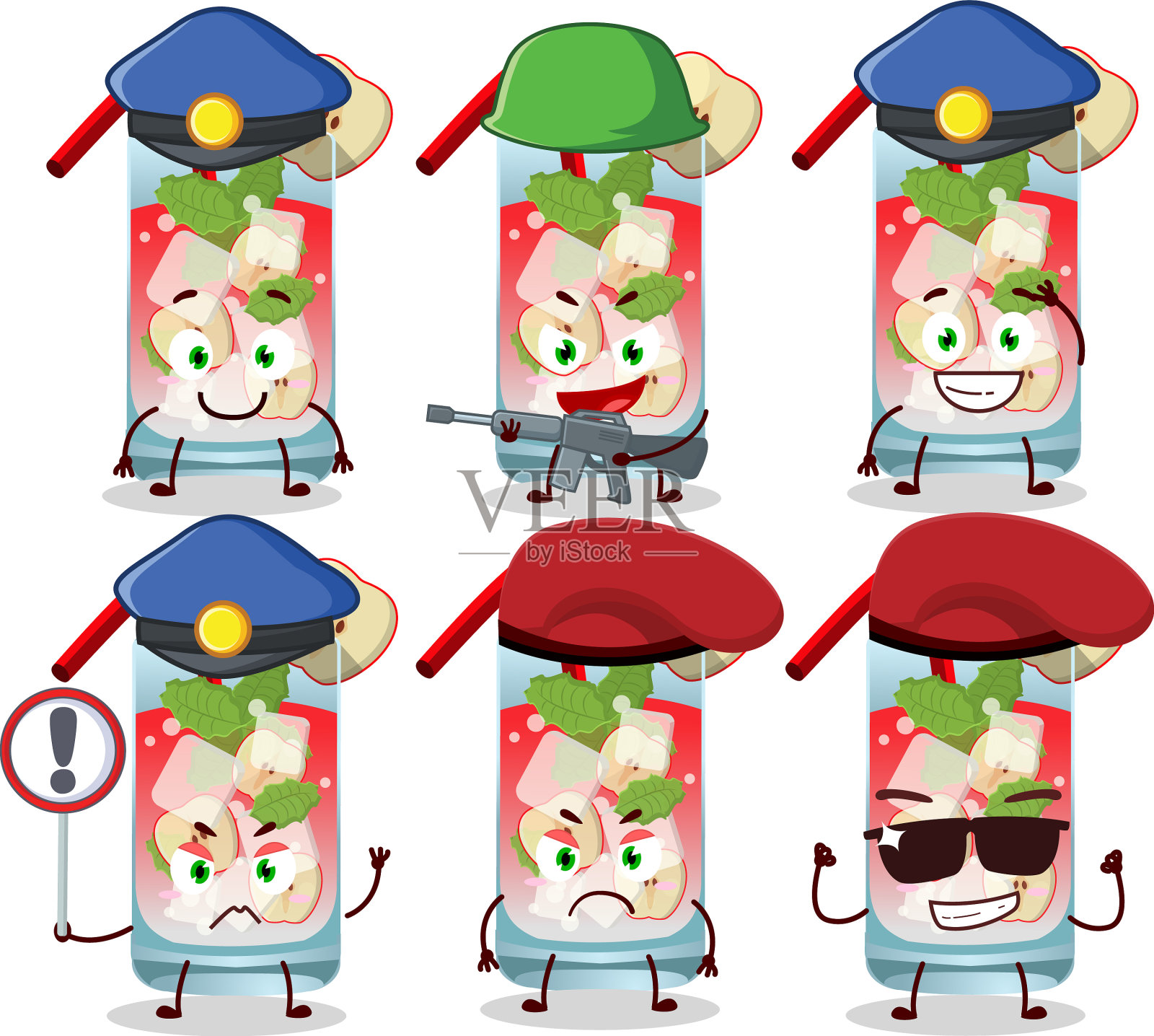 苹果莫吉托吉祥物的专职警官插画图片素材