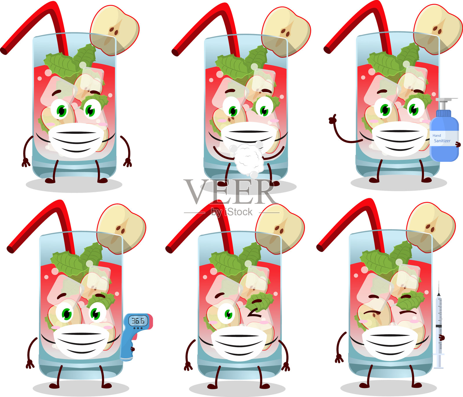 一幅苹果莫吉托卡通设计风格的图片插画图片素材