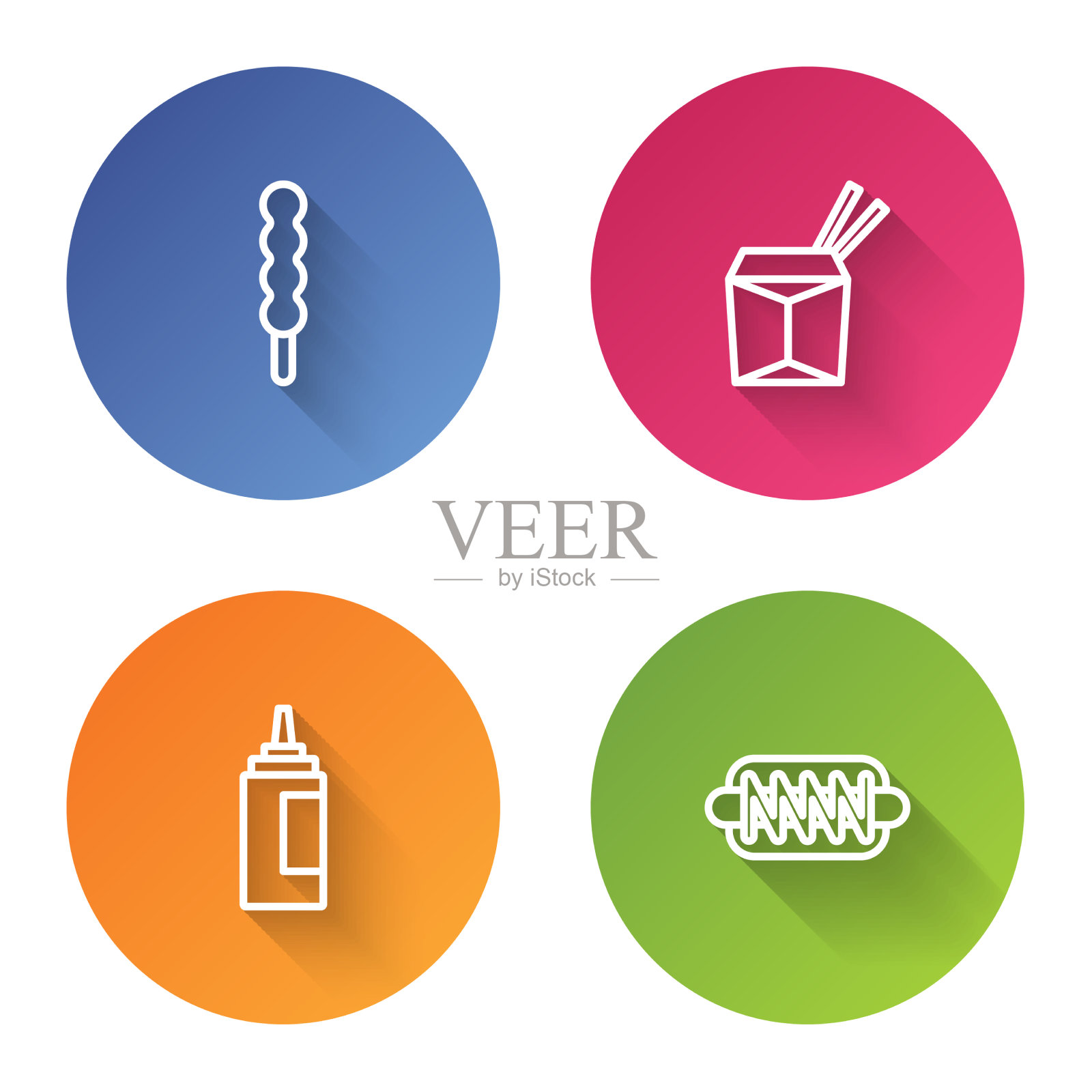 设置线棒棒糖亚洲面条和筷子图标素材