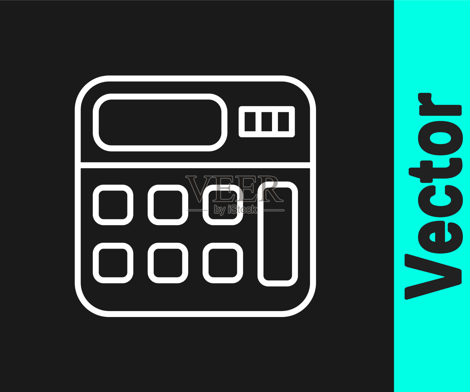 白色线计算器图标孤立在黑色插画图片素材