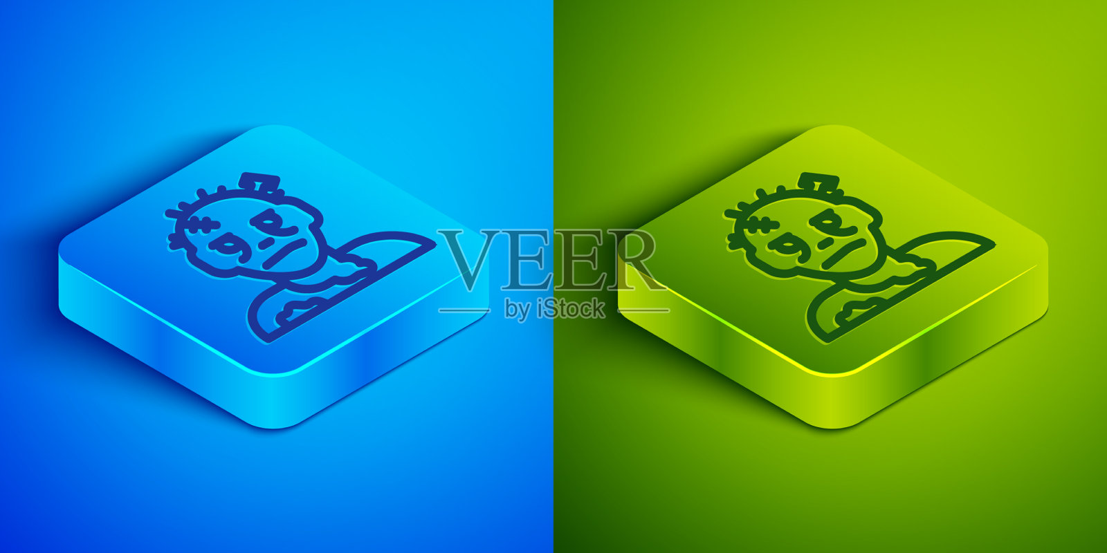 等距线僵尸面具图标孤立在蓝色图标素材