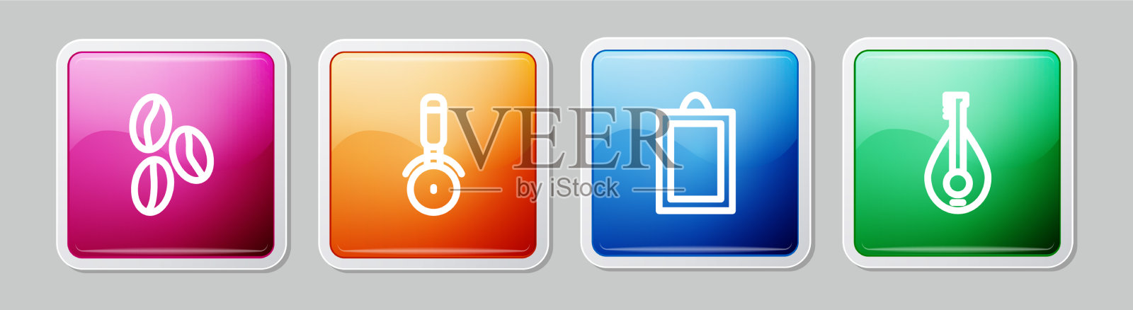 设置线咖啡豆披萨刀图片和图标素材