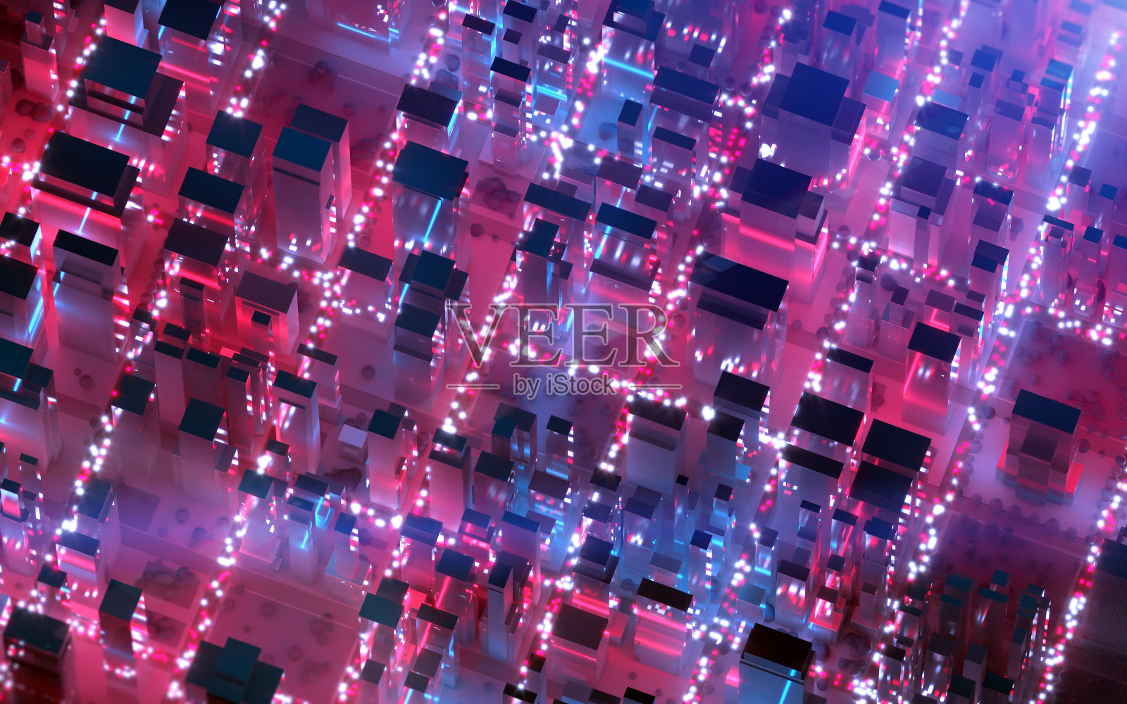 夜晚的大都市，霓虹灯闪烁，车水马龙照片摄影图片